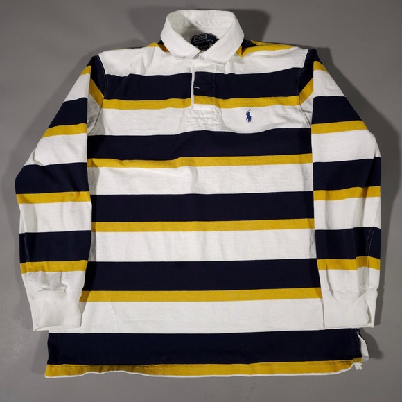 Polo by Ralph Lauren Other - Polo Ralph Lauren Rugby Shirt Mens L White Navy Yellow Striped Long Sleeve Pony